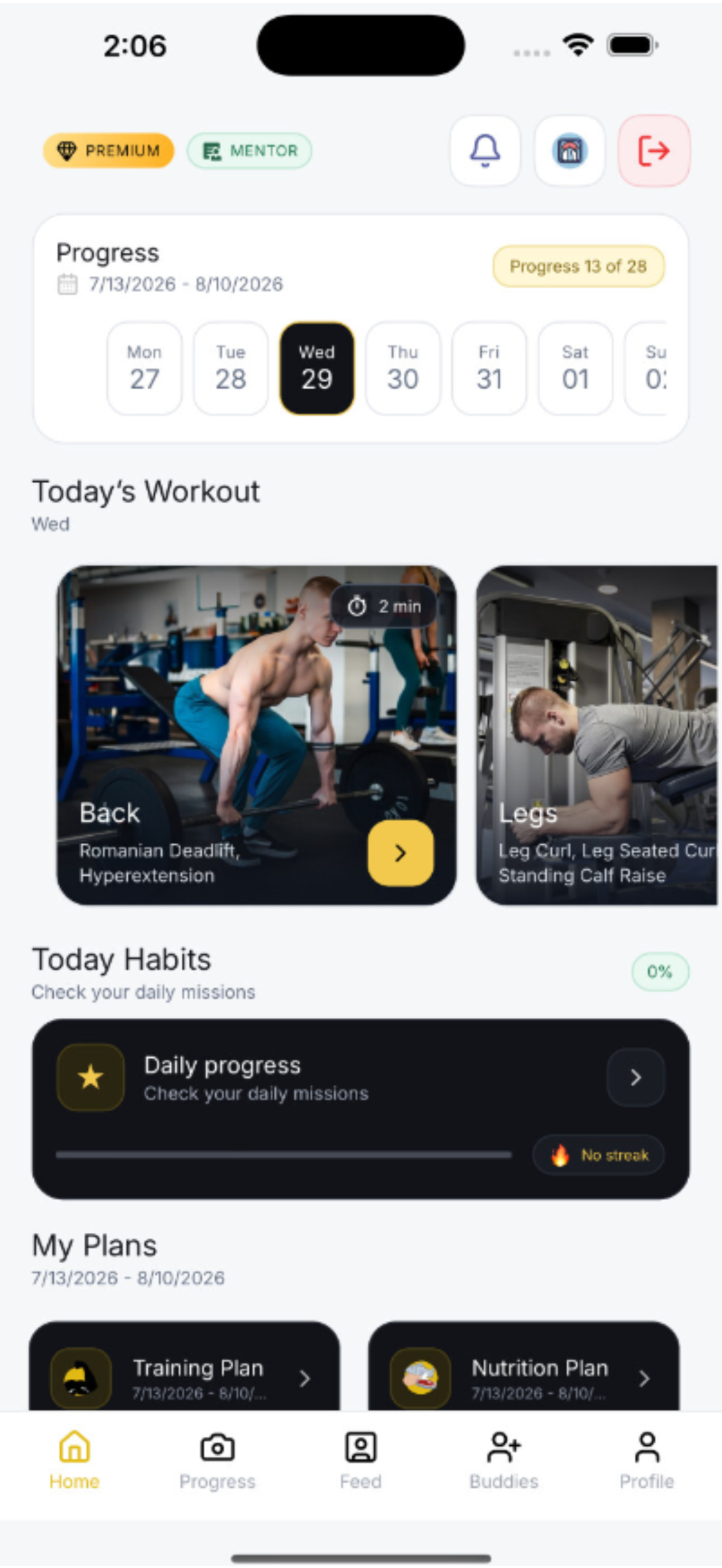 Smart plan in the Body Mentor app