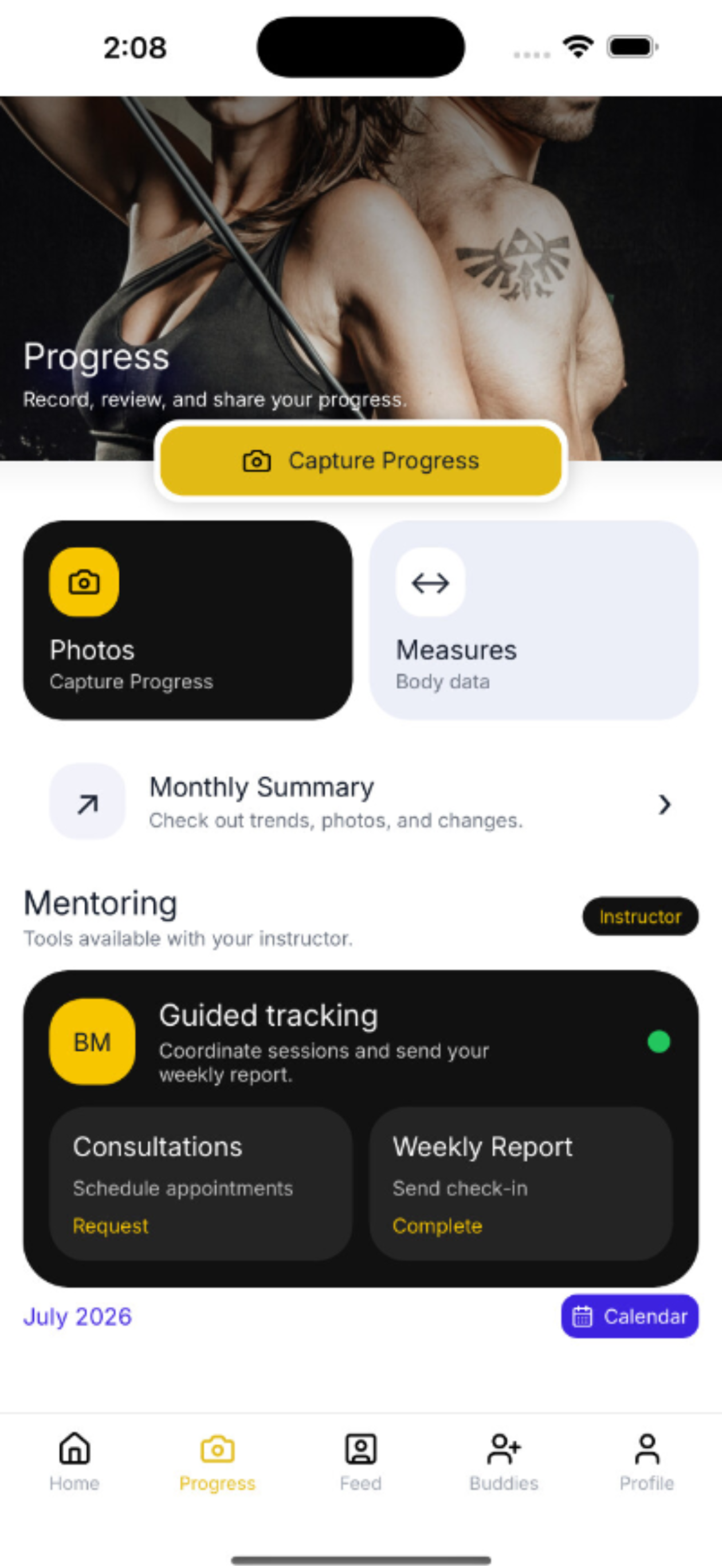Weekly check-in in the Body Mentor mobile app