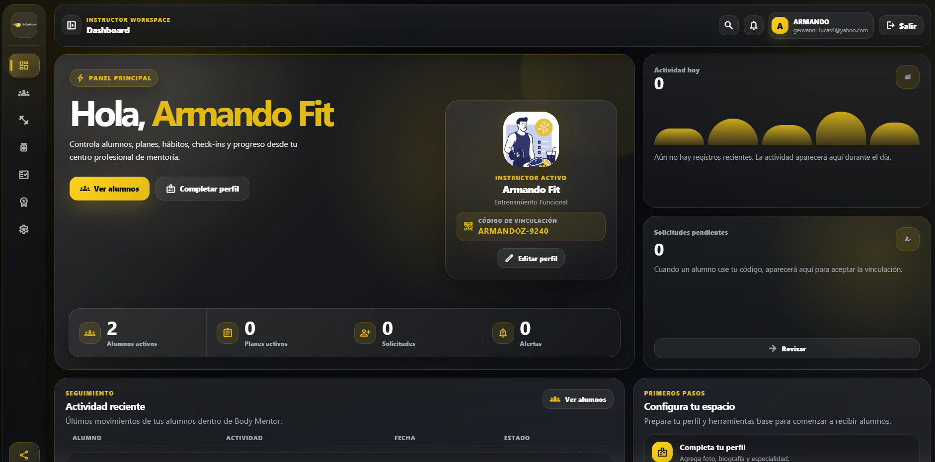 Body Mentor instructor dashboard