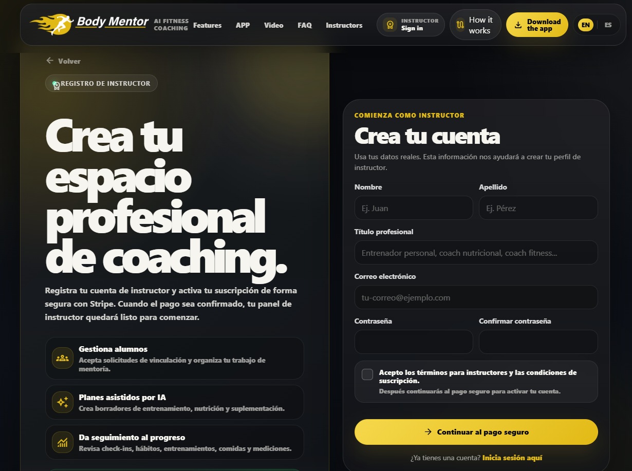 Registro y activación de la cuenta de instructor